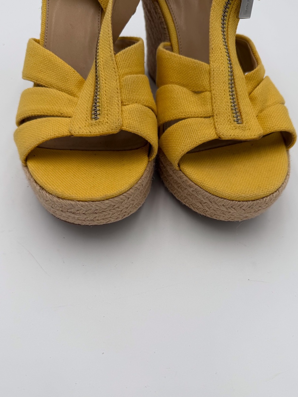 NEW Michael Kors Berkeley Mustard Yellow Espadrille Zip Up Wedge Sandals Sz 9 - Picture 5 of 6